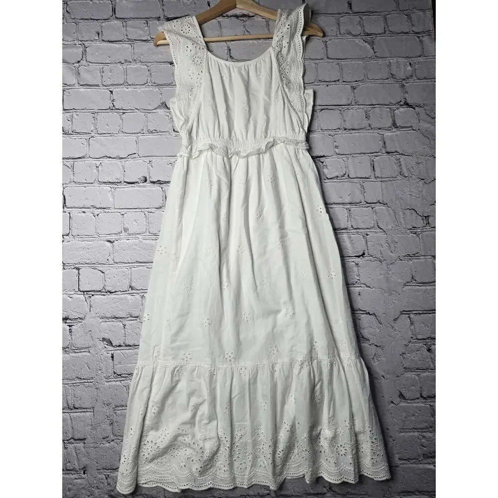 Justice 100% Cotton Eyelet Ruffle‎ Accent Maxi Dress Size 14